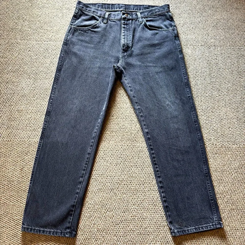 34x30 Rustler Men’s Black Jeans Regular Fit Straight Leg Faded Denim